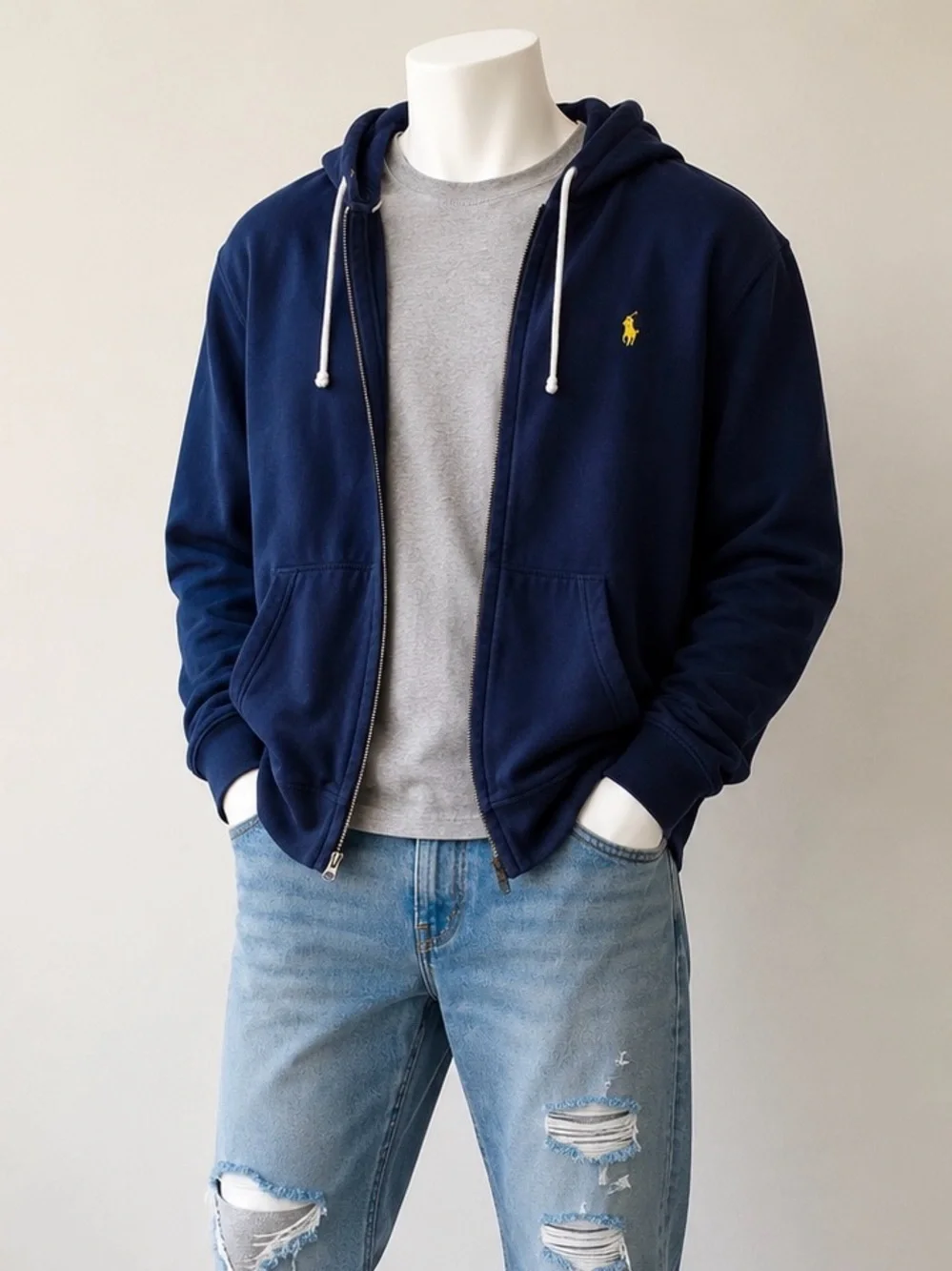 Ralph Lauren Navy Zip-Up Hoodie with Embroidered Pony
